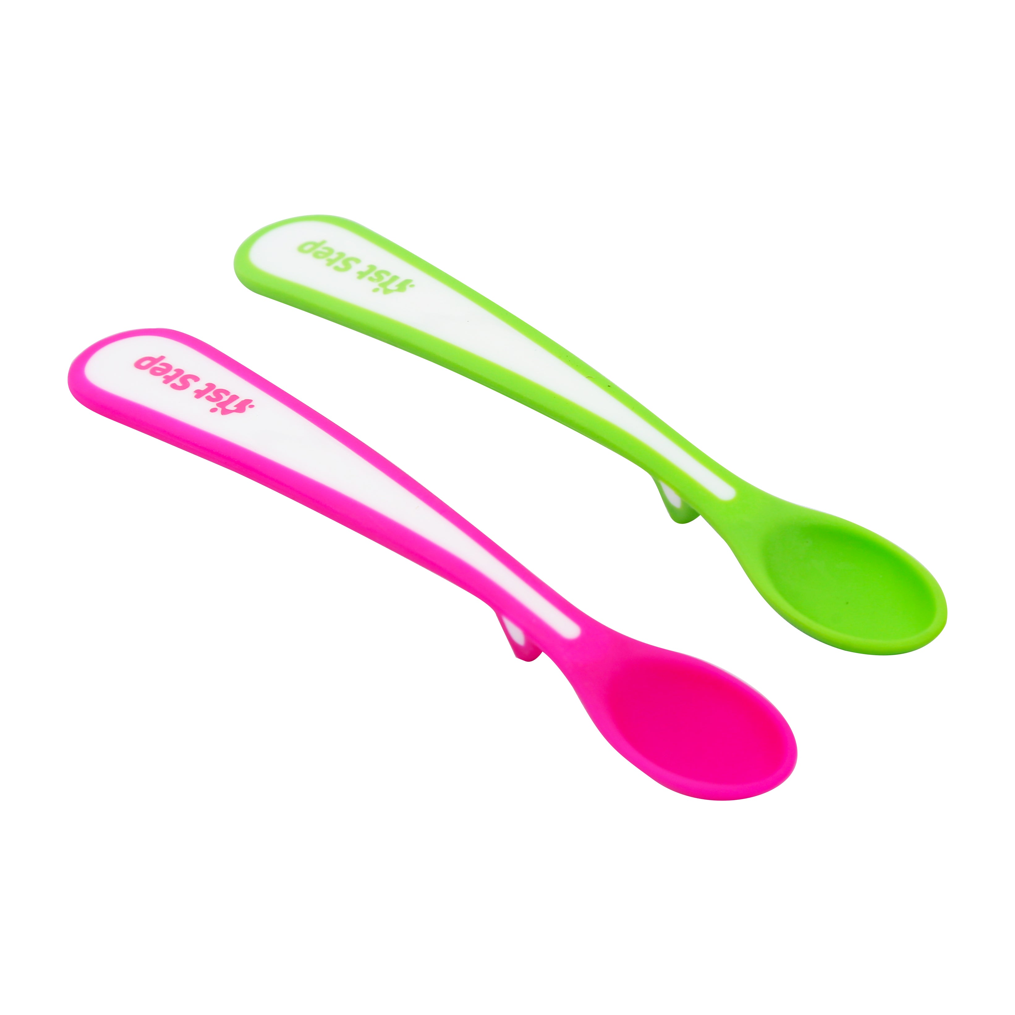 Spuni - First Baby Spoon for 4 Months Onwards, Neon Green and Playful Pink,  2