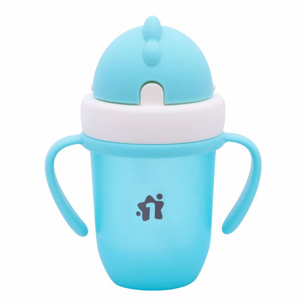 1st Step Matte Collection BPA Free Polypropylene Soft Straw Sipper with Twin Handles for Easy Grip - Blue