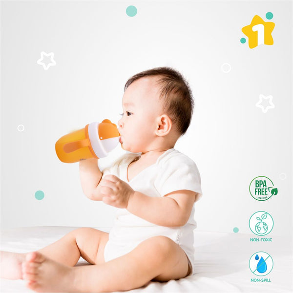 1st Step Matte Collection BPA Free Polypropylene Soft Straw Sipper with Twin Handles for Easy Grip - Orange
