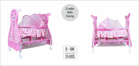 1st Step Cradle With Swing, Mosquito Net And Storage Basket-Pink