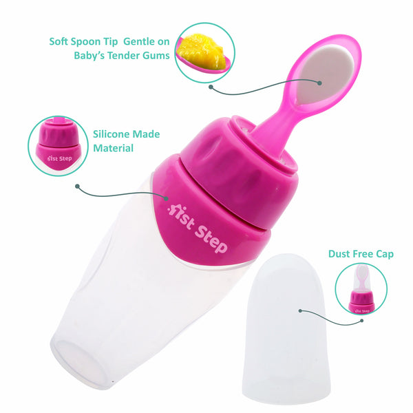 1st Step Non Spill Silicone Soft Squeeze Food Feeder-Pink