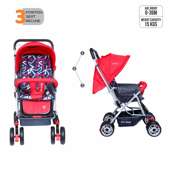 1st Step Yoyo Baby Stroller with 5 Point Safety Harness and Reversible Handlebar Stroller-Red