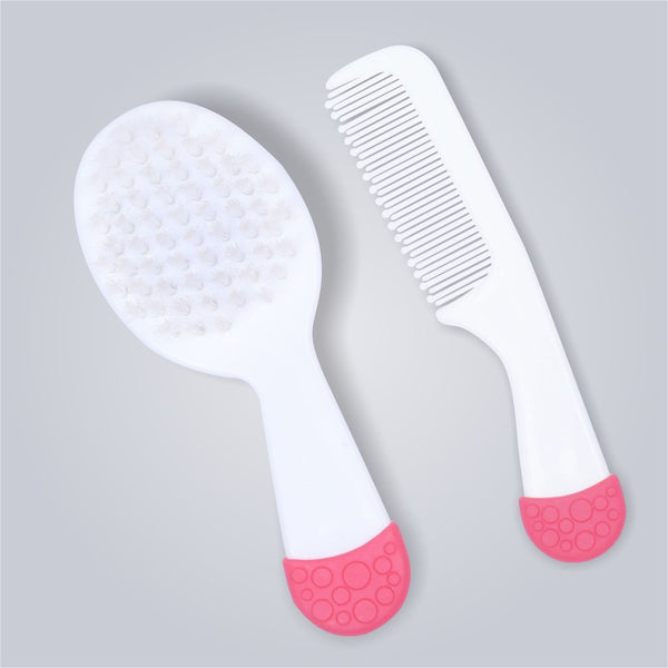 1st Step Matte Collection Easy Grip, Soft & Gentle Comb and Brush Grooming Set- Pink