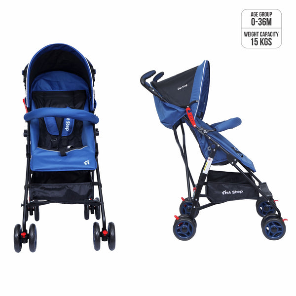1st Step Jet Stroller/Pram With 5 Point Safety Harness And Adjustable Handles - Navy Blue