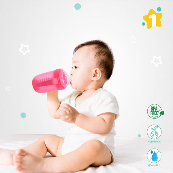 1st Step Matte Collection BPA Free Polypropylene Soft Spout Sipper with Twin Handles for Easy Grip - Pink