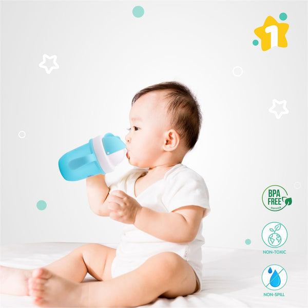 1st Step Matte Collection BPA Free Polypropylene Soft Straw Sipper with Twin Handles for Easy Grip - Blue