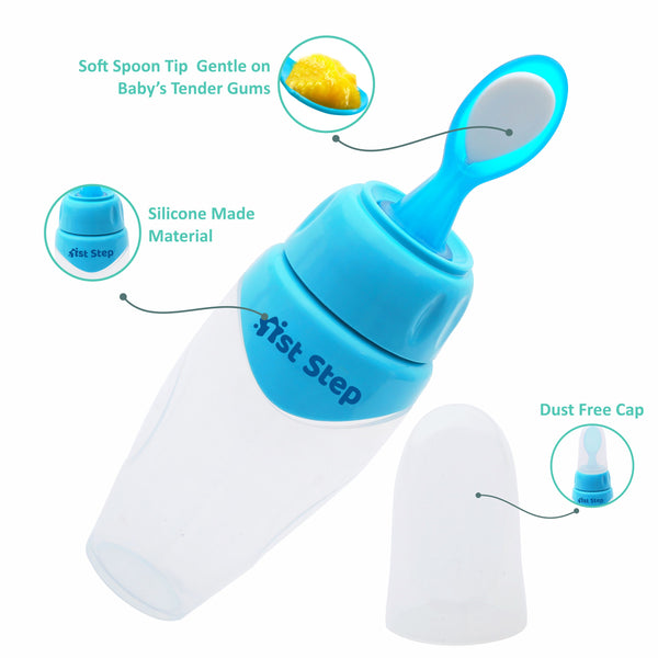 1st Step Non Spill Silicone Soft Squeeze Food Feeder-Blue