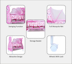 1st Step Cradle With Swing, Mosquito Net And Storage Basket-Pink