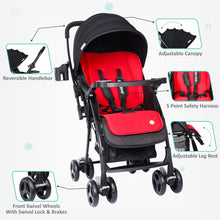 1st Step Caramel Baby Pram Cum Stroller with 5 Point Safety Harness/Infinitely Reclining and Cushioned Seat/Reversible Handle/Front Swivel Wheels - Red