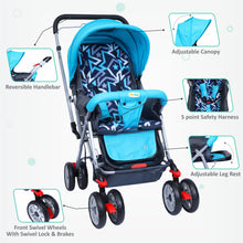 1st Step Yoyo Baby Stroller with 5 Point Safety Harness and Reversible Handlebar Stroller-Blue