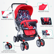 1st Step Yoyo Baby Stroller with 5 Point Safety Harness and Reversible Handlebar Stroller-Red