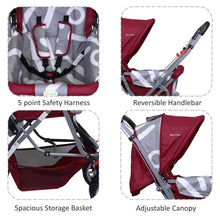1st Step Yoyo Baby Stroller with 5 Point Safety Harness and Reversible Handlebar Stroller-Red