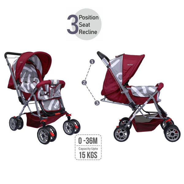 1st Step Yoyo Baby Stroller with 5 Point Safety Harness and Reversible Handlebar Stroller-Red