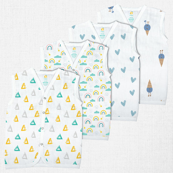 1st Step Muslin Button Jhabla - New Born