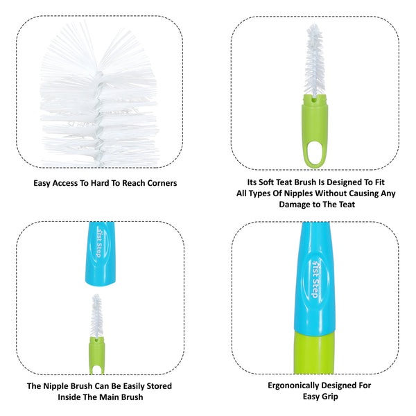 1st Step Bottle and Nipple Cleaning Brush with Nylon bristles for Easy Cleaning (Blue)