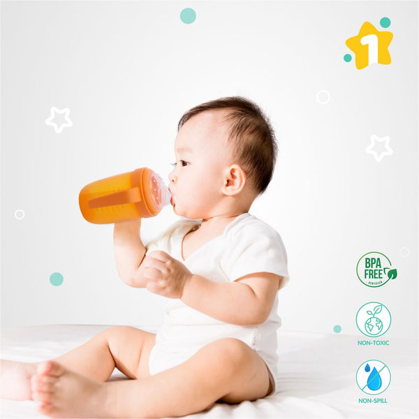 1st Step Matte Collection BPA Free Polypropylene Soft Spout Sipper with Twin Handles for Easy Grip - Orange