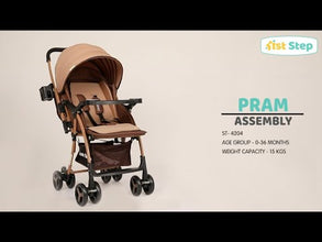 1st Step Caramel Baby Pram Cum Stroller with 5 Point Safety Harness/Infinitely Reclining and Cushioned Seat/Reversible Handle/Front Swivel Wheels - Red
